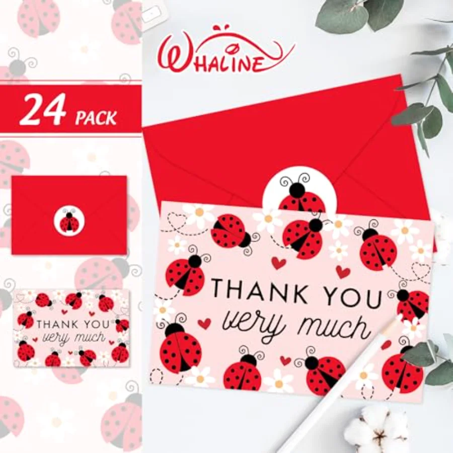 24 Pcs Ladybugs with Daisy Thank You Cards Greeting Cards with Envelopes, view 3