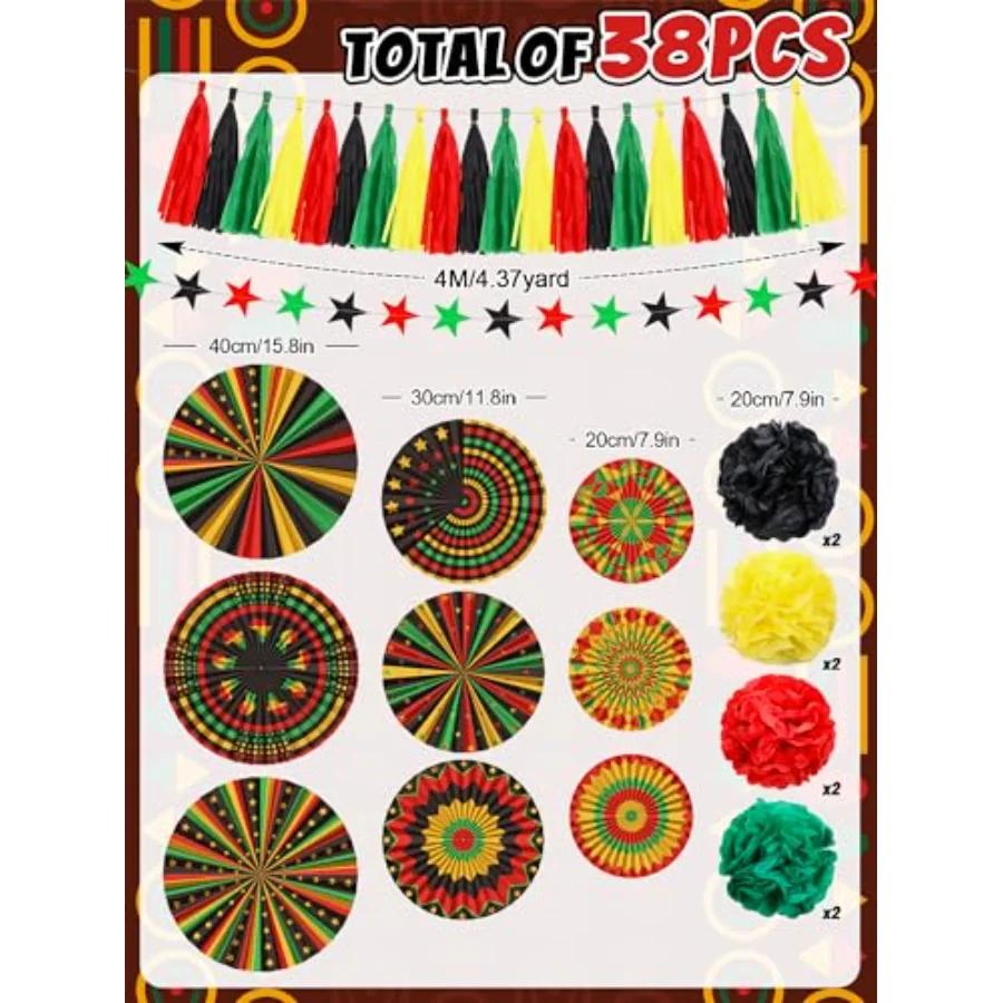 38 Pcs Juneteenth Party Decoration Set Black History Month Hanging Paper, view 2