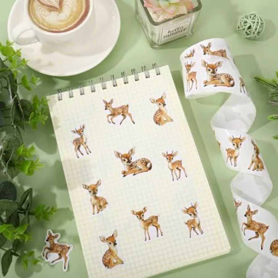 500Pcs Forest Deer Sticker Roll Watercolor Deer Stickers Woodland Animal, view 3