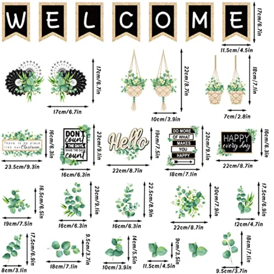 29 Pieces Eucalyptus Bulletin Board Set Welcome Banner Simply Boho, view 2