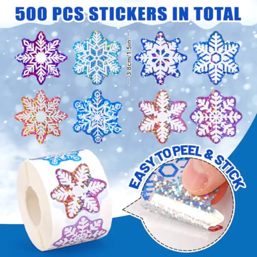 Christmas Winter Stickers Roll Holographic Seal Stickers Blue Purple, view 2