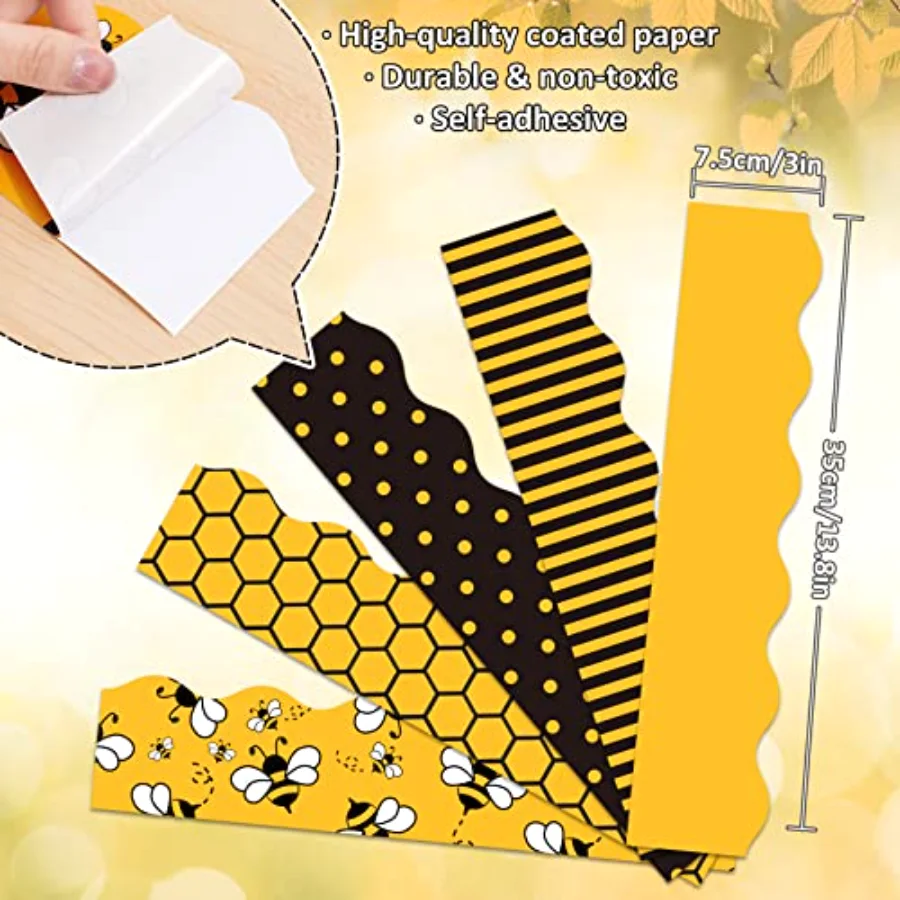 69Ft Bee Bulletin Board Borders Black Yellow Cartoon Bees Honeycomb, view 2