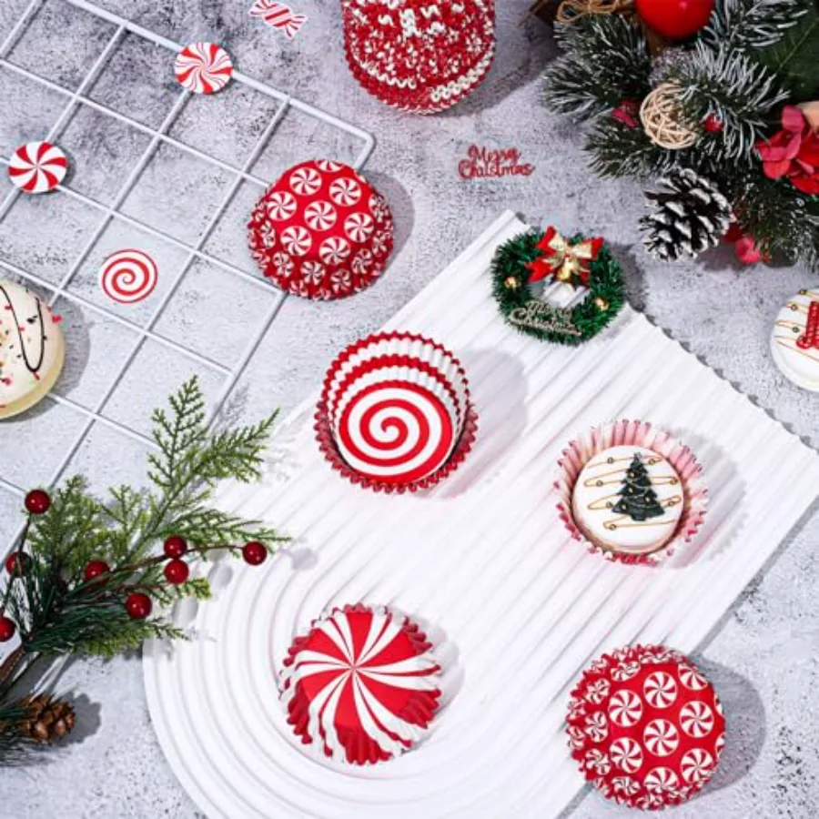 600Pcs Christmas Candy Cupcake Liners Peppermint Baking Cups Holders Candy, view 4