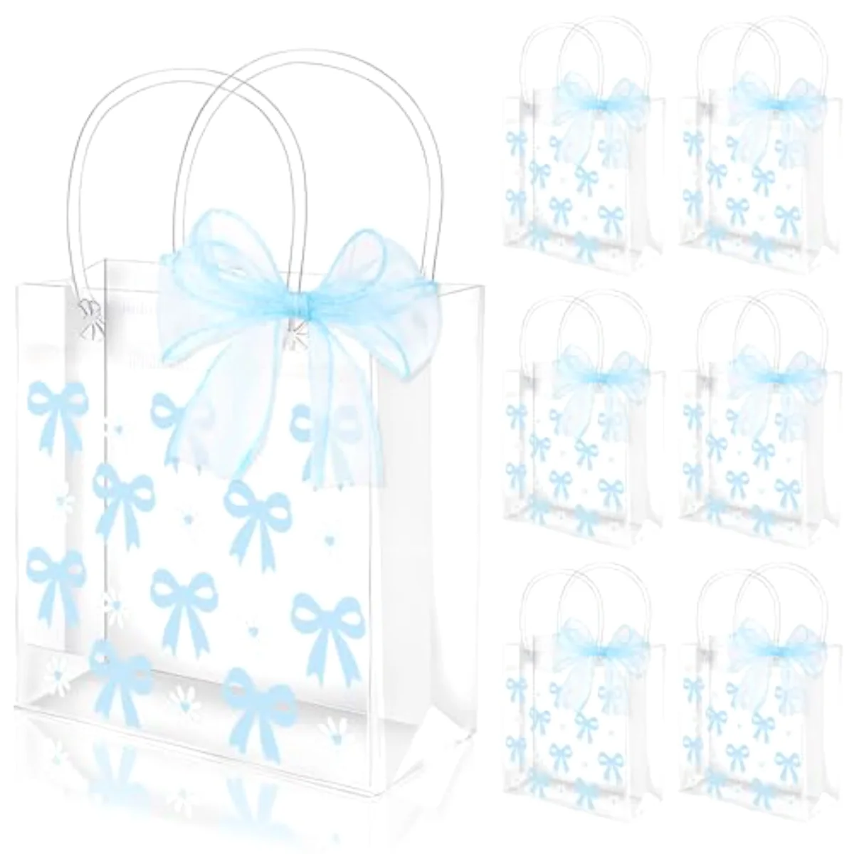 12 Pcs Bow Coquette Clear PVC Gift Bags Blue Bowknot Daisy Flower Party
