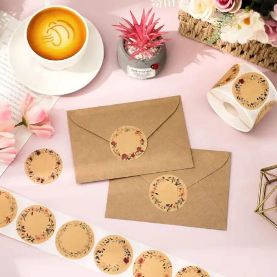 500 Pcs Spring Kraft Label Stickers Roll Tag Stickers Watercolor Flower, view 4