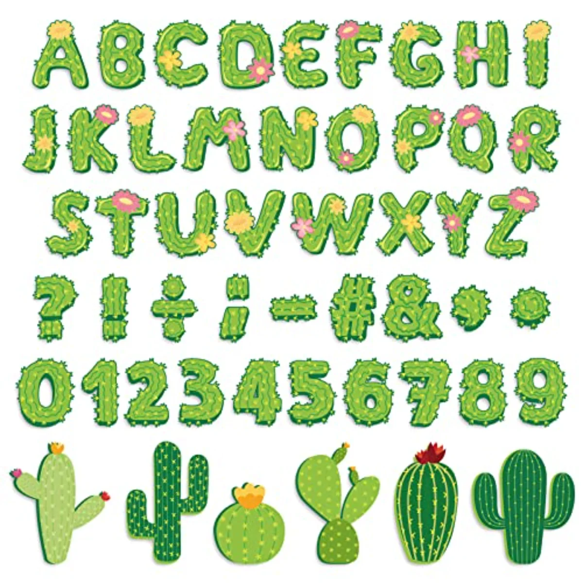 110Pcs Cactus Classroom Decor Cactus Letter Alphabet Number Symbol