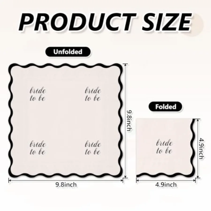 50Pcs Bride To Be Cocktail Napkins Beige Black Scalloped Disposable Paper, view 2