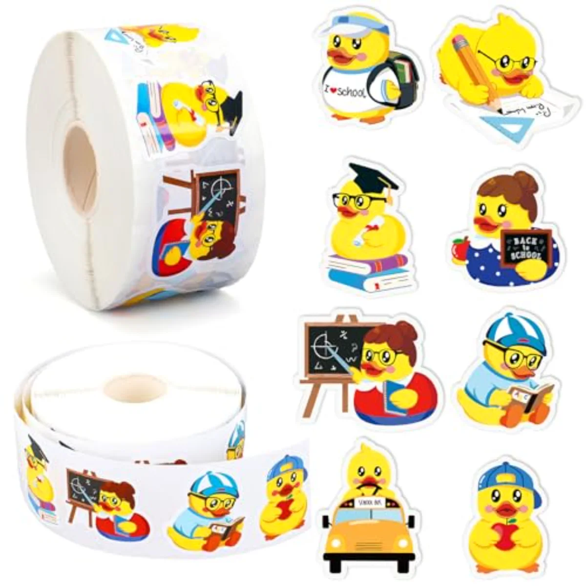 1000 Pcs Back to School Rubber Duck Roll Stickers Self-Adhesive Funny