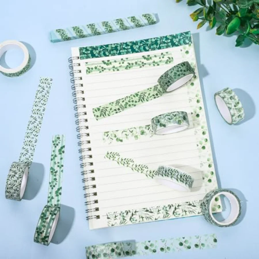 12 Rolls Greenery Washi Tapes Watercolor Plants Eucalyptus Masking Tape, view 4
