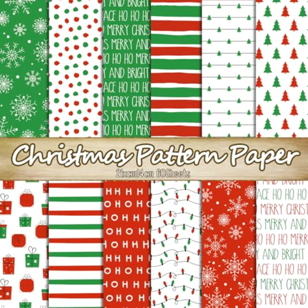 60Pcs Merry Christmas Pattern Paper HOHOHO Scrapbook Specialty Paper