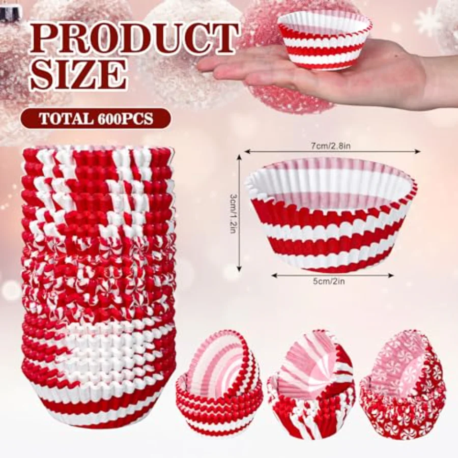 600Pcs Christmas Candy Cupcake Liners Peppermint Baking Cups Holders Candy, view 2