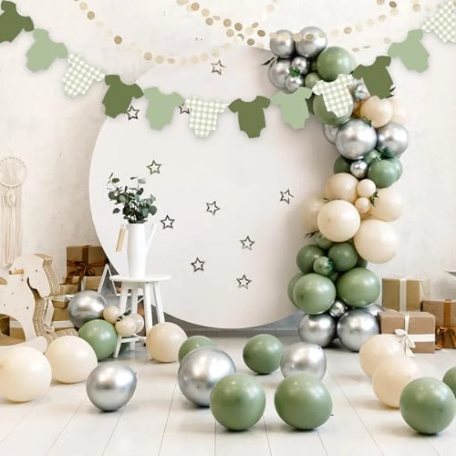 Sage Green Baby Shower Party Decorations Hanging Paper Banner Green, view 4
