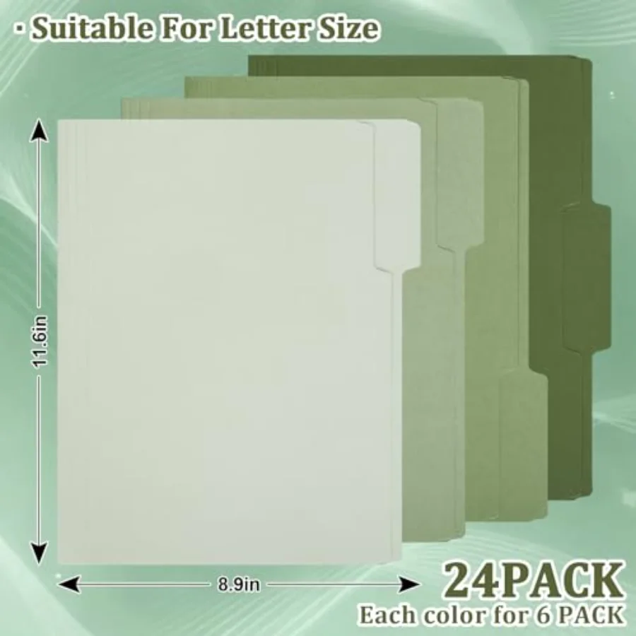 24 Pack Sage Green File Folders Letter Size 1/3 Cut Tab Gradient Green, view 2