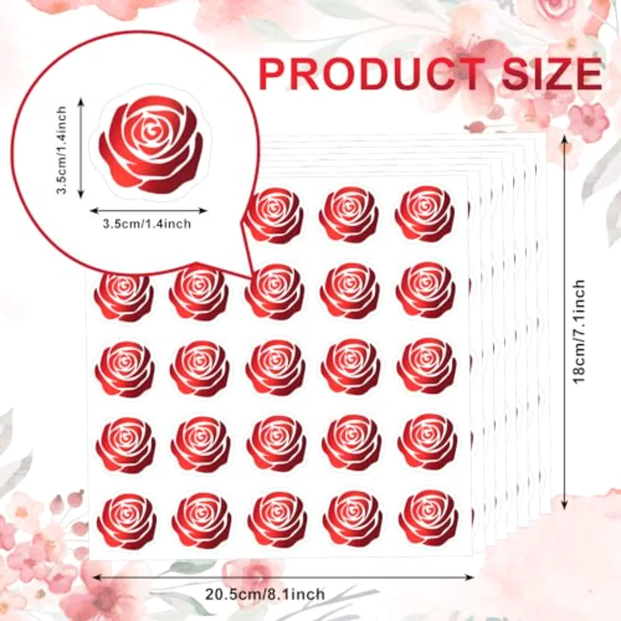500Pcs Rose Stickers Red Foil Flower Envelope Seal Stickers Valentine's, view 2