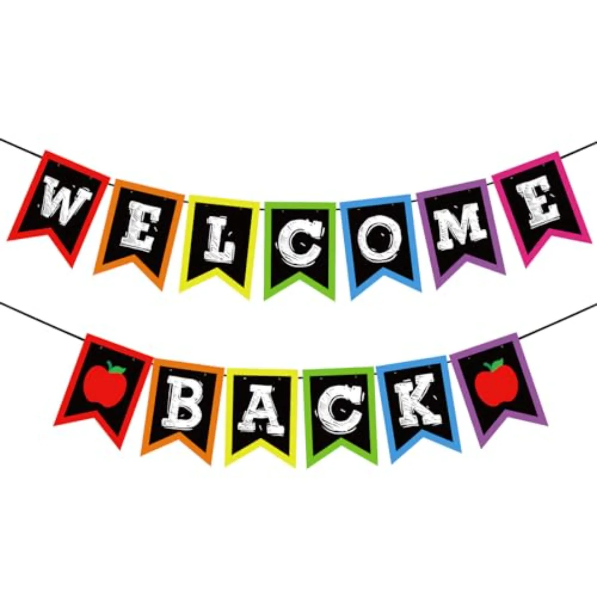 Welcome Back to School Banner Colorful Chalkboard Sign Rainbow Welcome