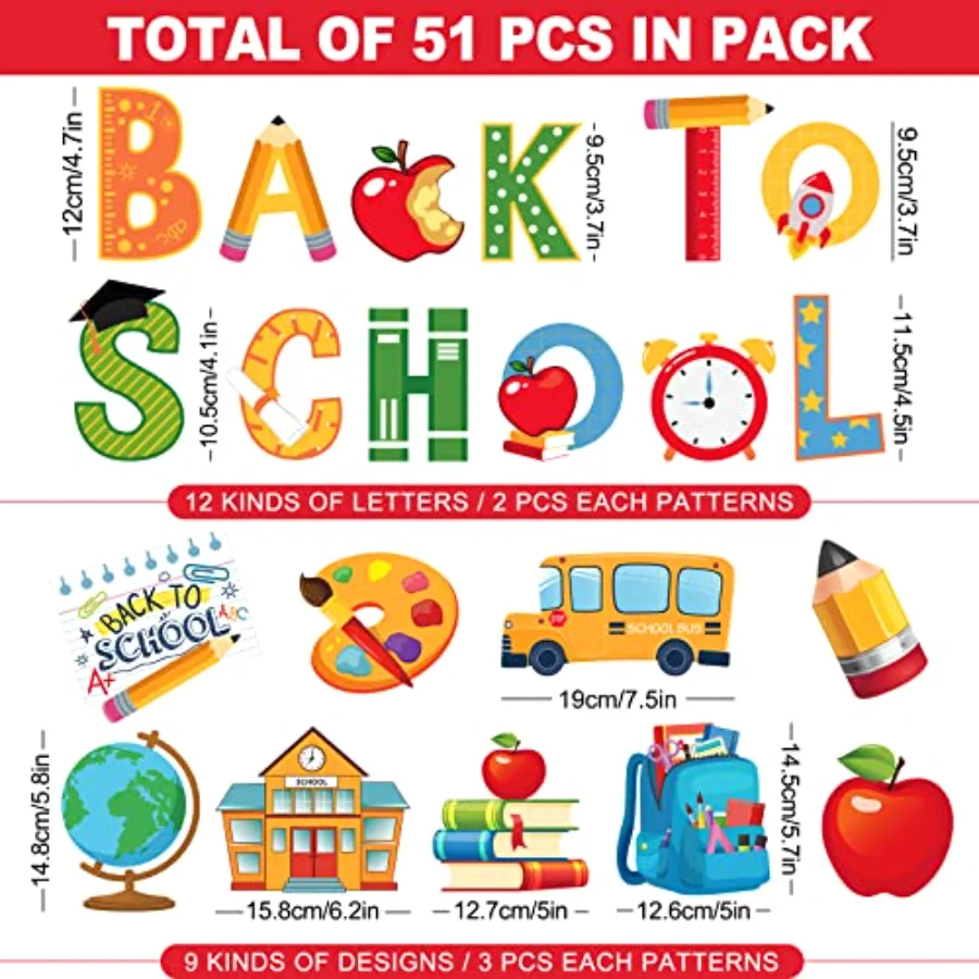 51Pcs Back to School Cutouts Pencil Assorted Designs Bulletin Board, view 2