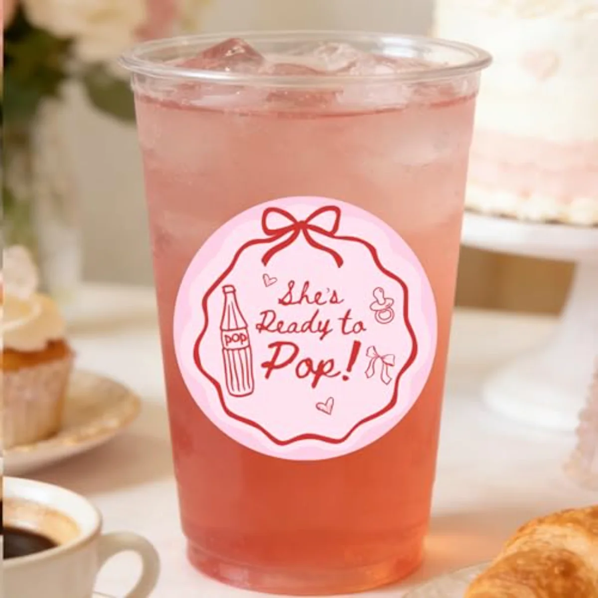 100Pcs She's Ready to Pop Cup Stickers Baby Shower Self-Adhesive Decals