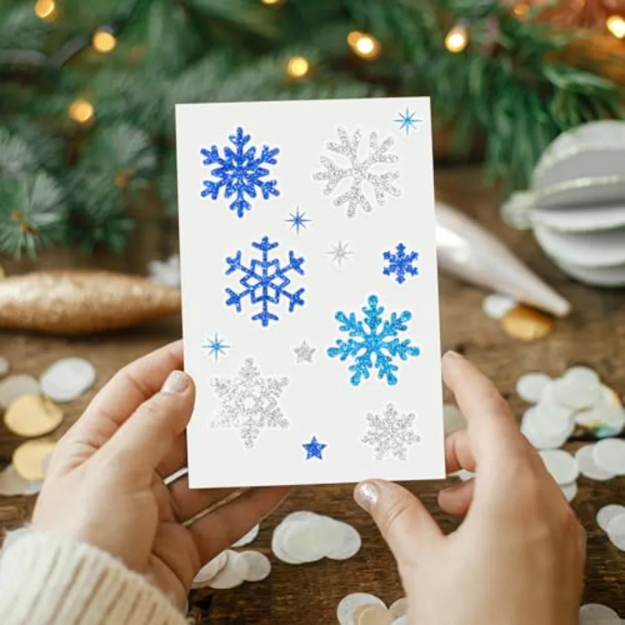 330 Pcs Winter Glitter Stickers 3 Colors Snowflake Decals Christmas Self, view 4