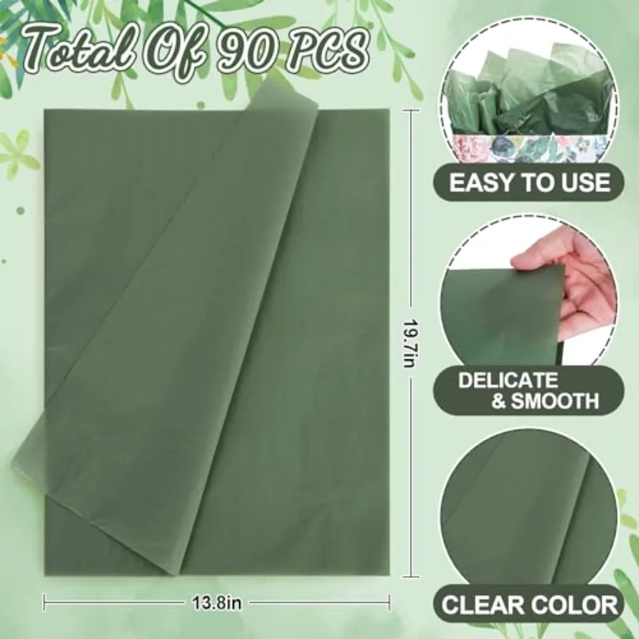 90 Sheet Sage Green Tissue Paper Gradient Green Gift Wrapping Paper 13.8 x, view 2