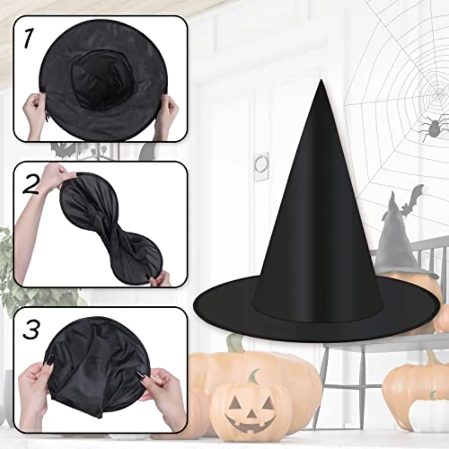 14pcs Halloween Black Witch Hats Costume Accessory Decorations, view 3