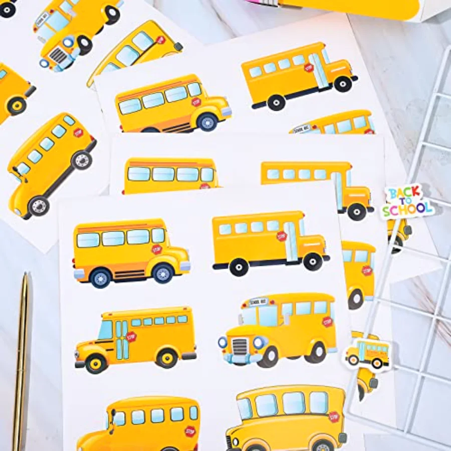 120Pcs Back to School Bus Name Tags Stickers Yellow Bus Nameplate Labels, view 4