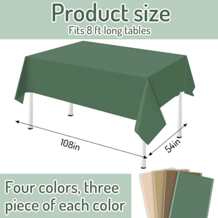 12Pcs Woodland Themed Plastic Tablecloth Rectangle Table Cover Sage Green, view 2