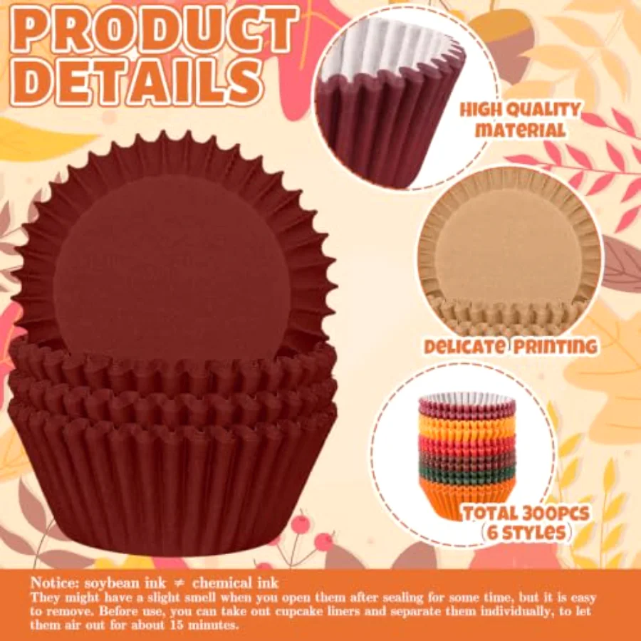 600 Pcs Autumn Cupcake Liners Warm Fall Paper Baking Cups Wedding Colors, view 3