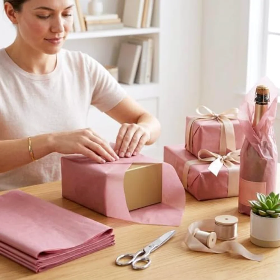 Rose Gold Tissue Paper Bulk, 100 Sheets Metallic Gift Wrapping Paper for, view 4