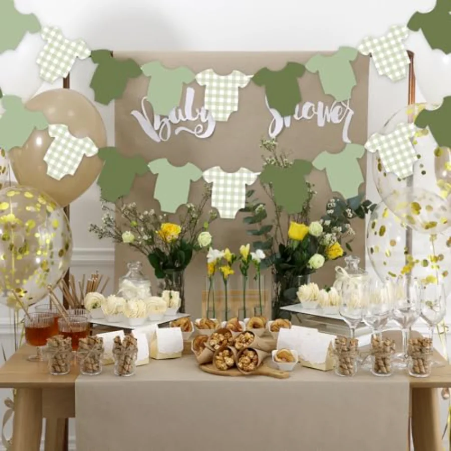 Sage Green Baby Shower Party Decorations Hanging Paper Banner Green, view 3
