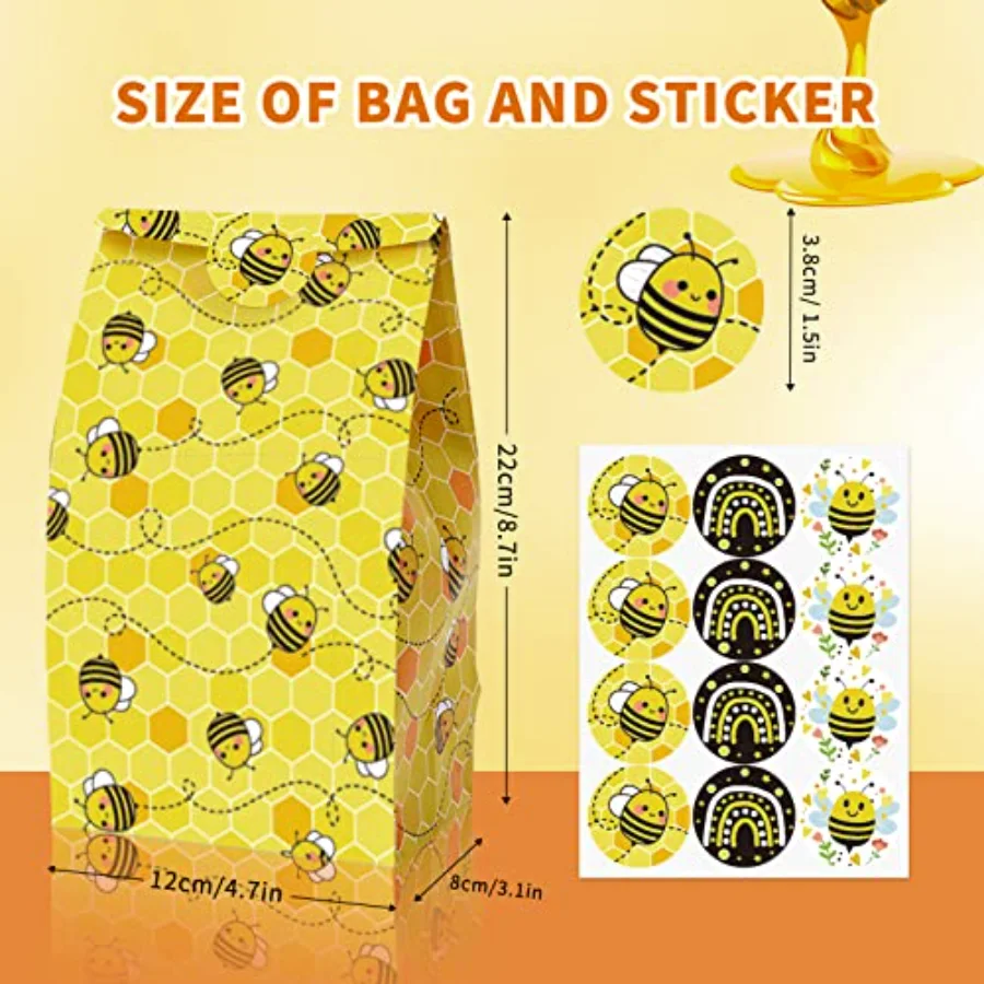 36Pcs Bee Party Favor Bags Honey Bee Rainbow Gift Bags Yellow Black White, view 2