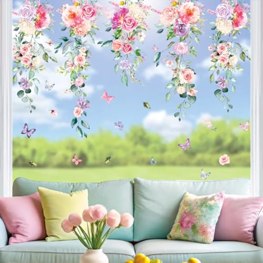 9 Sheets Spring Summer Hanging Flower Vine Window Cling Stickers, view 4