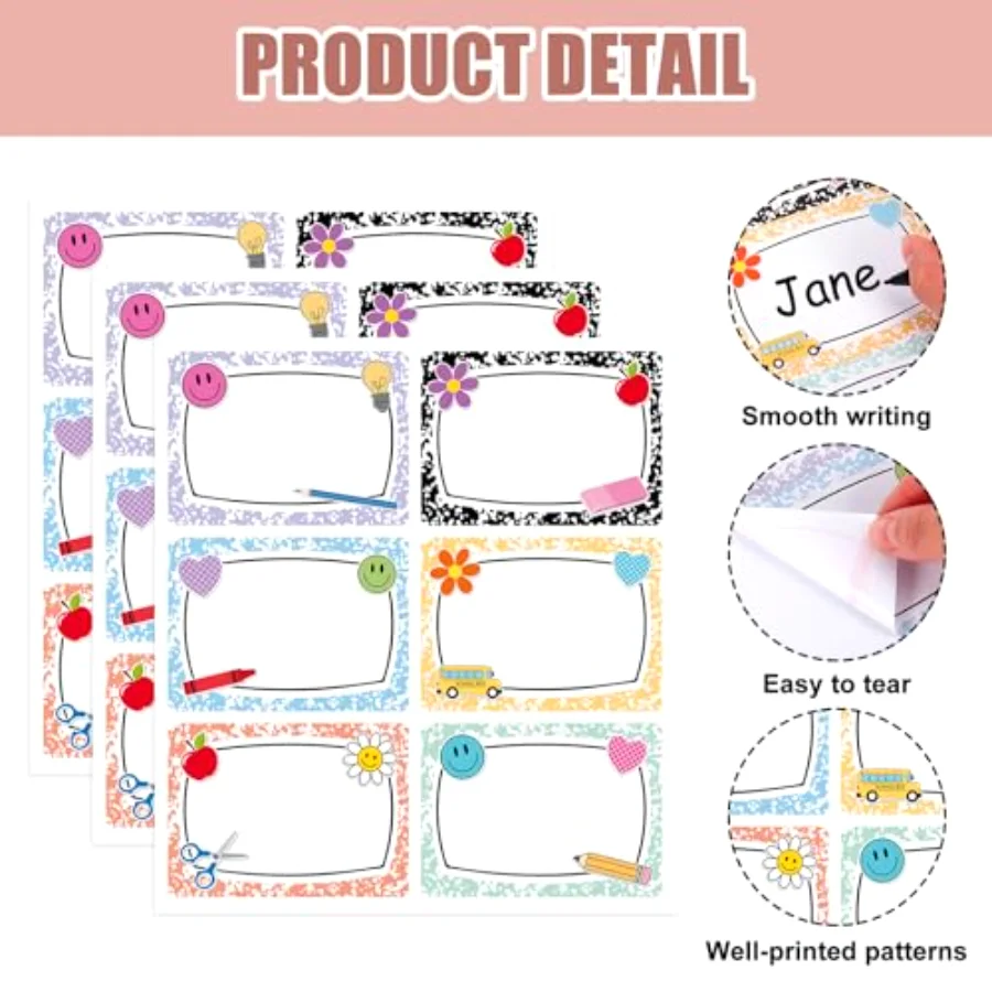 144Pcs Composition Name Tag Stickers for Classroom Back to School Name, view 3