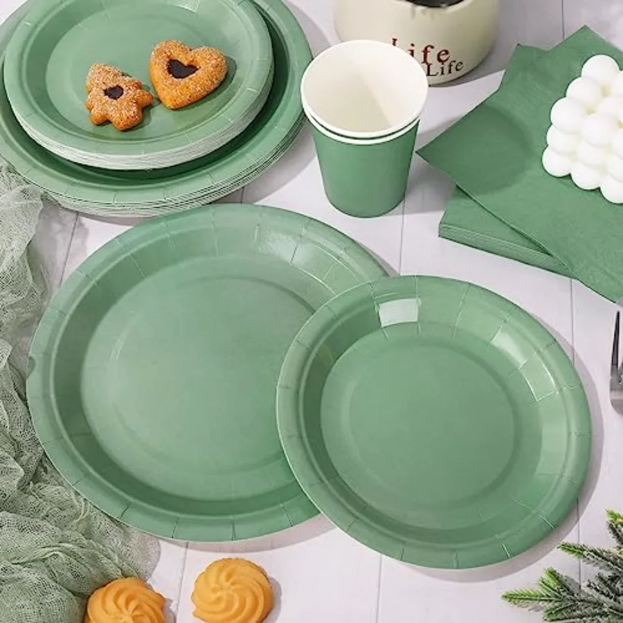 100Pcs Sage Green Tableware Set Wedding Disposable Dinnerware Set 50 Paper, view 4