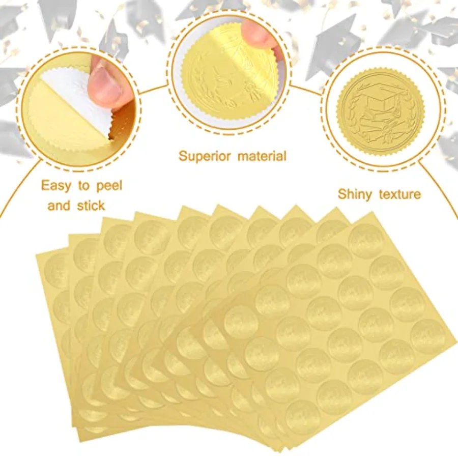 500 Pcs 2026 Graduation Cap Foil Seal Sticker Embossed Gold Self Adhesive, view 3