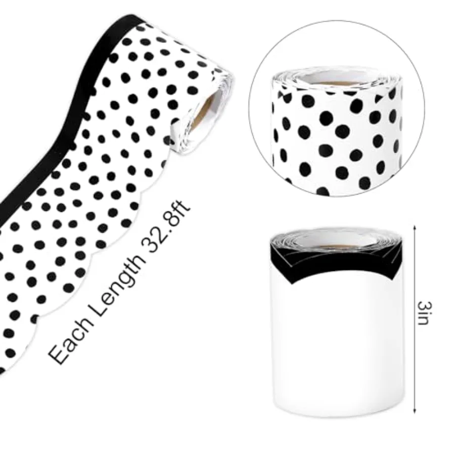 65.6ft Black and White Bulletin Board Borders Dot Patterned Die-Cut Rolled, view 2