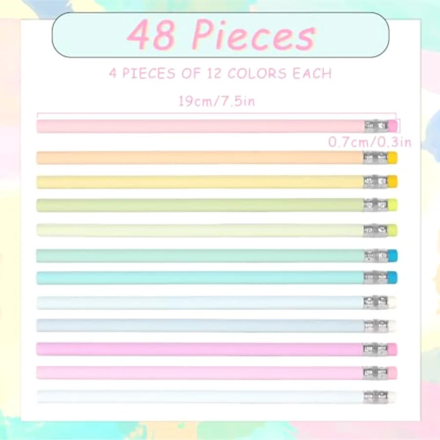 48Pcs Pastel Color Pencils with Erasers Back to School Colorful Wooden, view 2