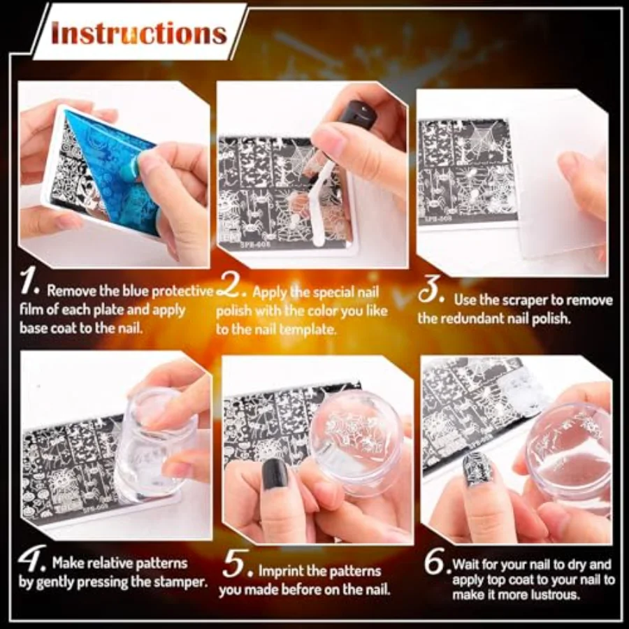 6 Pcs Simple Floral Nail Plates Stamping Set Flower Leaves Stamp Templates, view 4