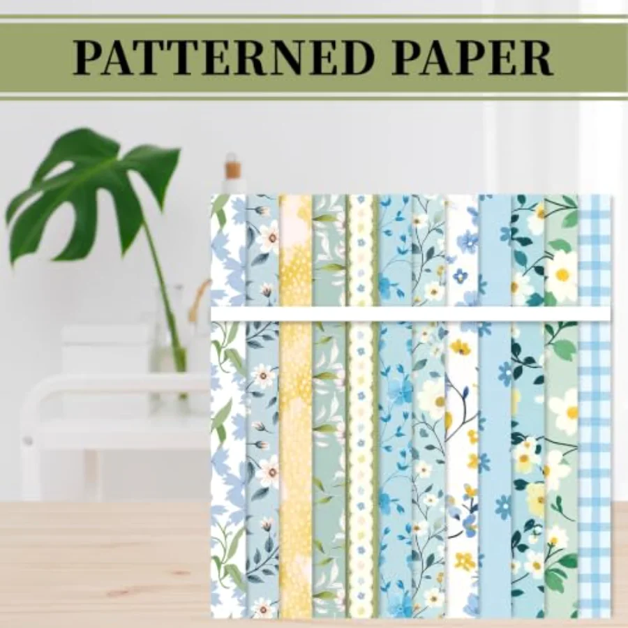 24 Sheets Floral Pattern Paper Double Sided Blue Yellow Flower Scrapbook, view 4