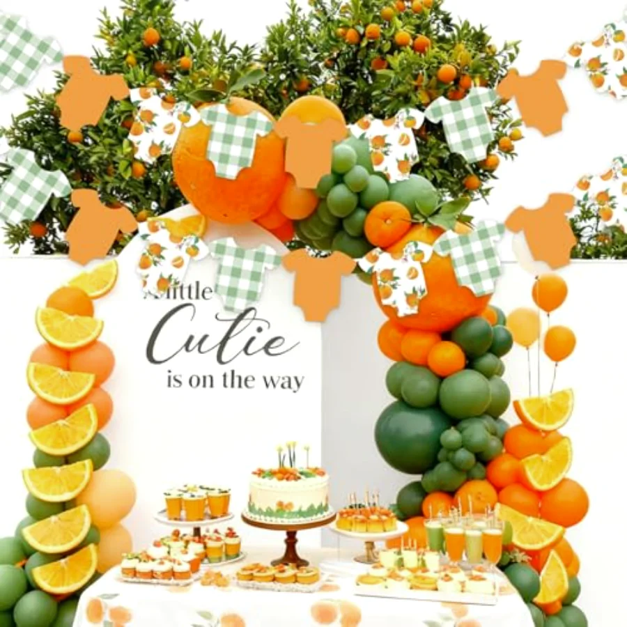 Orange Theme Bodysuit Banner Hanging Garland Green Plaid Little Cutie, view 4