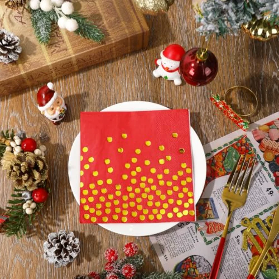 100Pcs Red Green Cocktail Napkins 3ly Christmas Red Green Paper Napkin, view 4