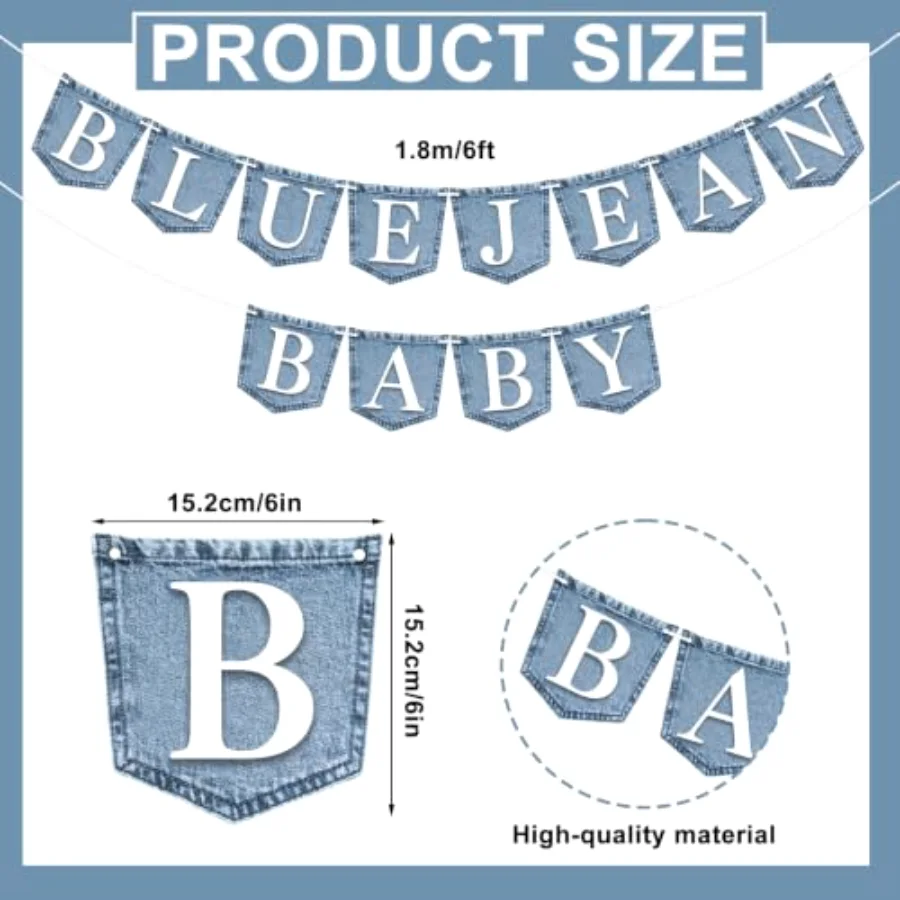 2 Pcs Blue Jean Baby Paper Banner Denim Hanging Bunting Garland DIY, view 2