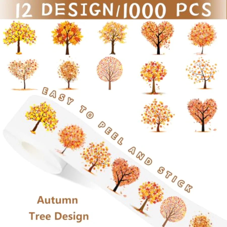 1000 Pcs Clear Fall Stickers Roll Seal Stickers Autumn Tree Self-Adhesive, view 3
