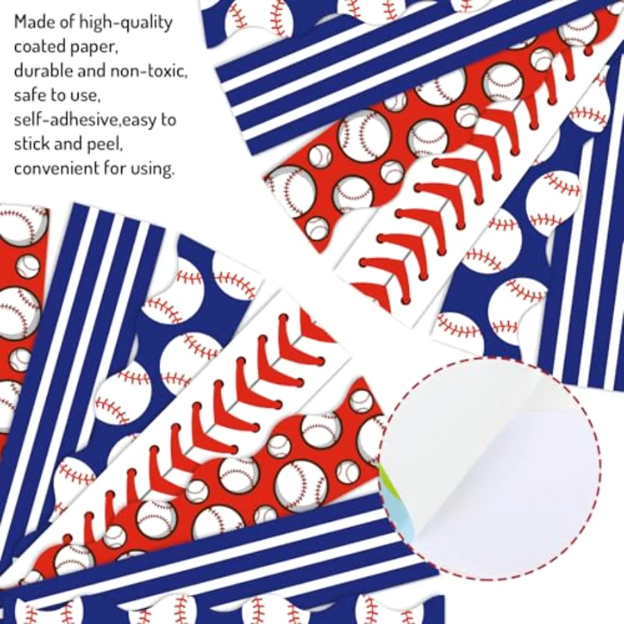 69 Ft Baseball Bulletin Board Borders Red Blue Sport Ball Self-Adhesive, view 3