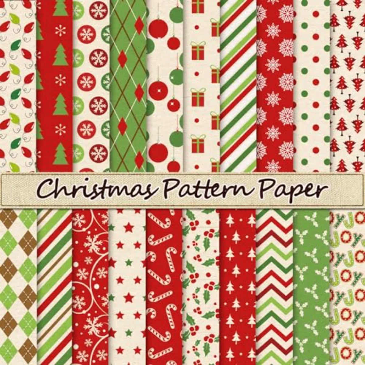 40Pcs Christmas Pattern Paper Red Green Scrapbook Specialty Paper