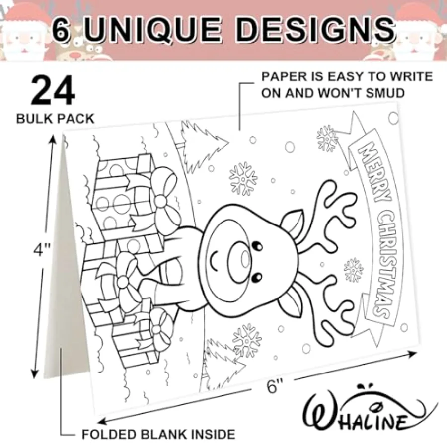 24 Packs Winter Christmas Color Your Own Cards Greeting Card DIY Coloring, view 2