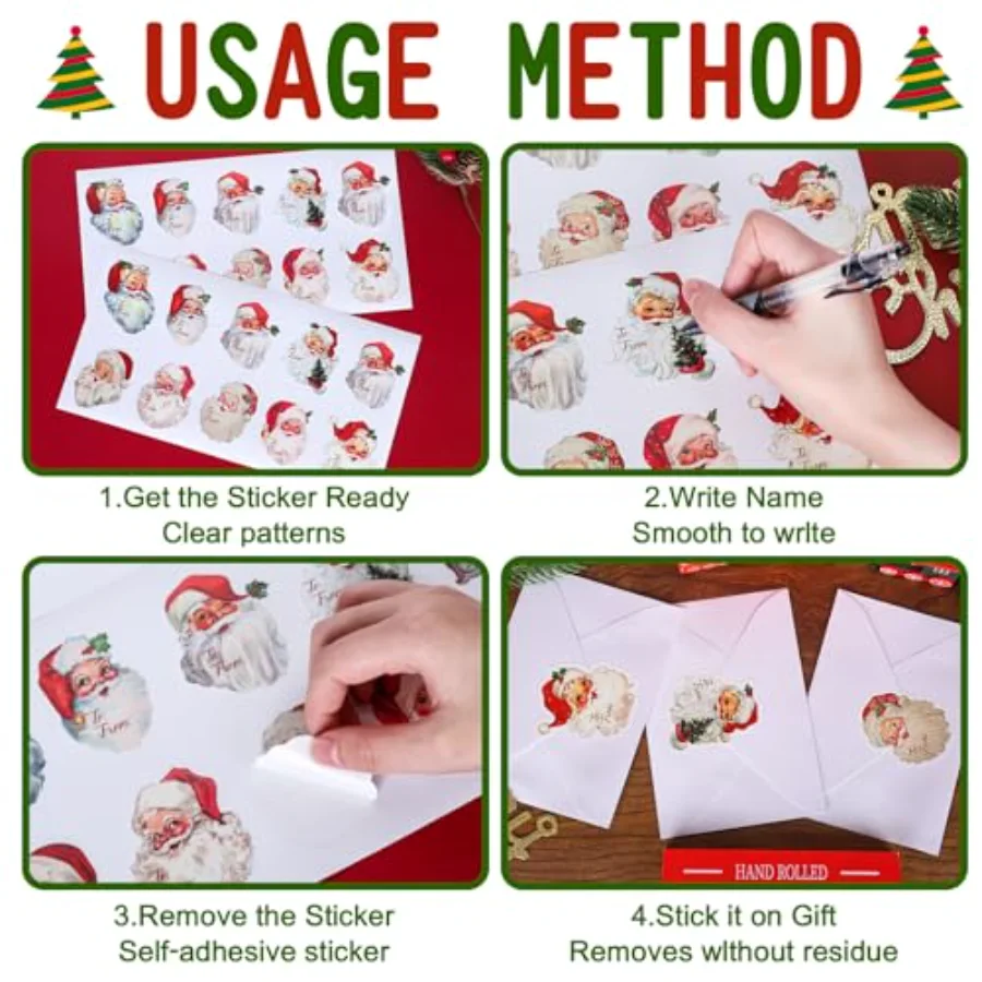 200Pcs Pink Santa Claus Name Tag Stickers 10 Design Christmas Santa Gift, view 3