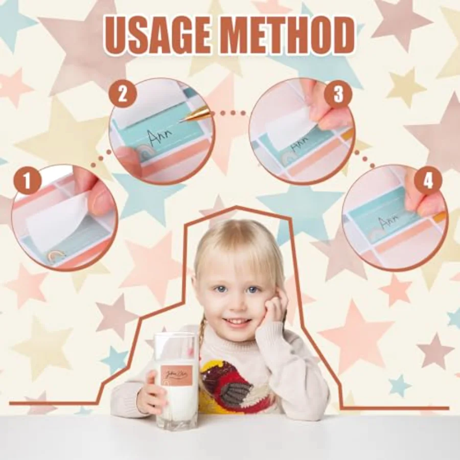 400Pcs Baby Bottle Labels for Daycare Boho Rainbow Self-Laminating Name, view 3
