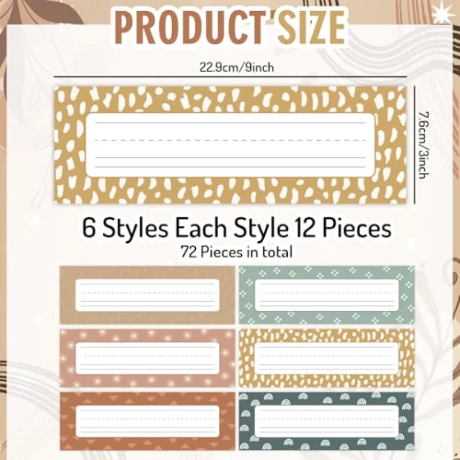 72 Pcs Boho Desk Name Tags 9 x 3 Inch Classroom Desk Nameplates Neutral, view 2