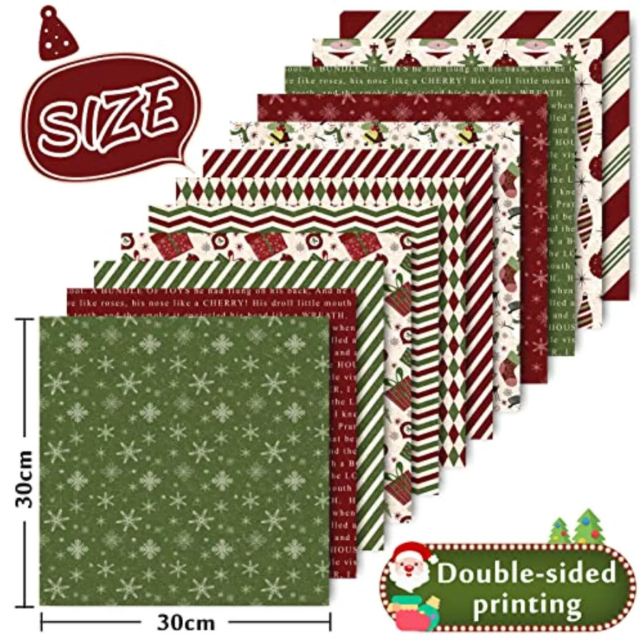 24 Pack Christmas Pattern Paper 12 Designs Red Green Textured Scrapbook, view 2
