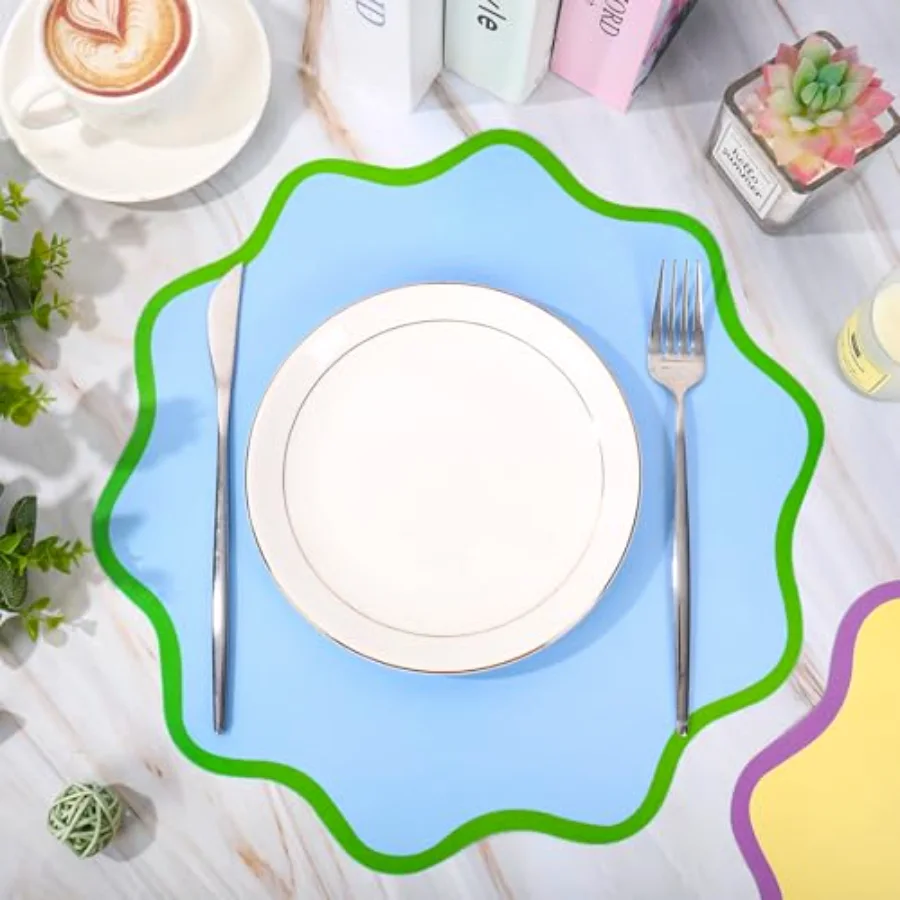 60 Pcs Wavy Round Paper Placemats Colorful Scalloped Disposable Place Mats, view 3